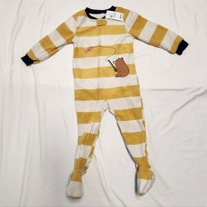 Carter's Toddler Boy's Striped Fishing Bear Fleece Footed Pajama Sleeper 2T